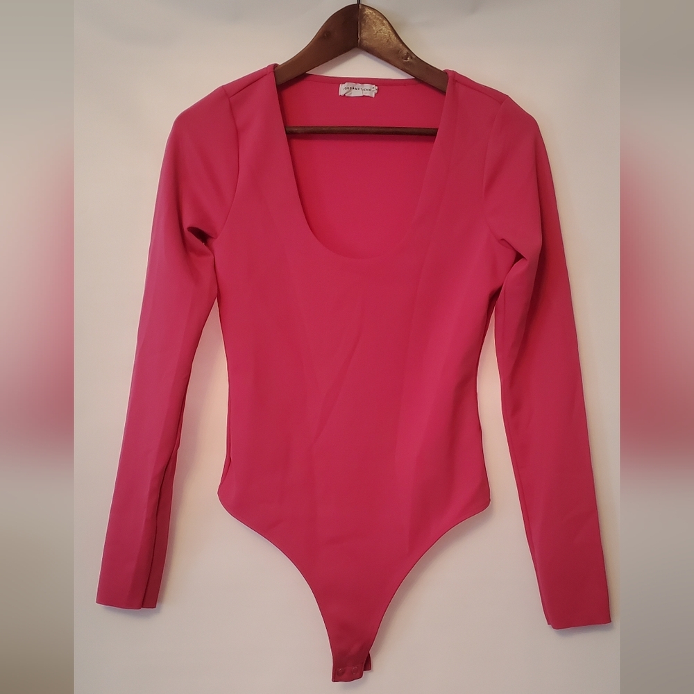 Good American Hot Pink Long Sleeve Bodysuit